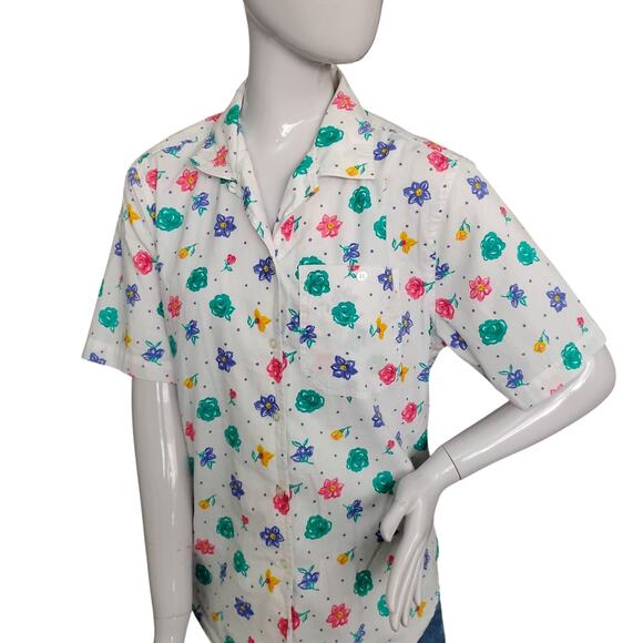 Vintage Sport Carriage Court White With Multicolor Floral Print Button Down - Picture 2 of 6